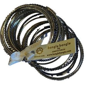 Amrita Singh Mixed Metal Crystal Indian Bangle Set NWT